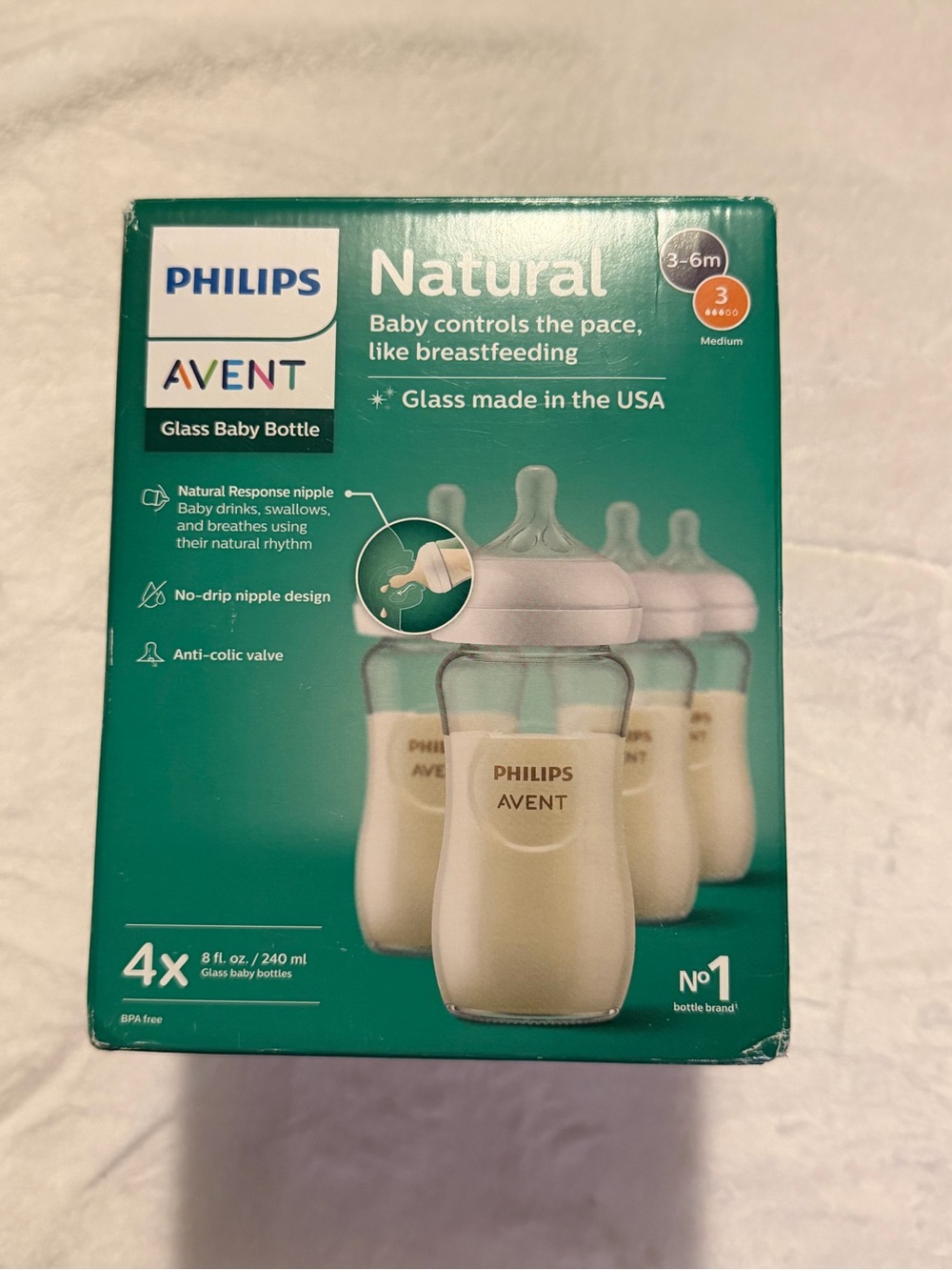 Philips Avent Natural Glass Baby Bottles 
8 OZ 4 Pack